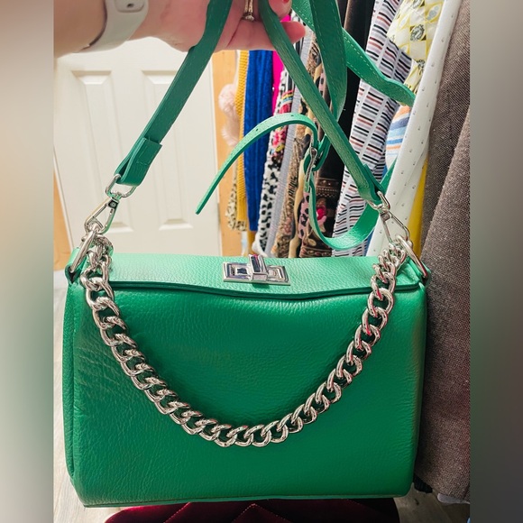 Genuine Leather Handbags - NWOT Vibrant Green Chain Strap Shoulder Bag